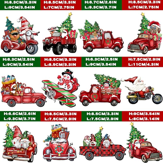 Wooden Christmas Truck Ornaments Red Truck Wooden Hanging Ornaments Wooden Car Crafts with Bead Farmhouse Hanging Decor for Xmas Tree Decoration Holiday Parties Craft Supplies 24 Pieces