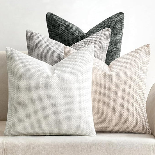 MIULEE Pack of 4 Throw Pillow Covers 20x20 Inch Gray Soft Decorative Chenille Pillow Covers Farmhouse Accent Cushion Covers for Boho Home Decor Bedroom Living Room