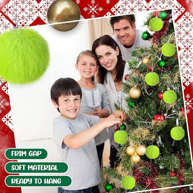 Nuenen 72 Pcs 3.15 Inch Lime Green Furry Christmas Ball Ornaments Christmas Pom Poms Ornaments Faux Rabbit Fur Balls Bulk with Elastic Band for Xmas Tree Decorations DIY Craft Hat Keychain (Green)
