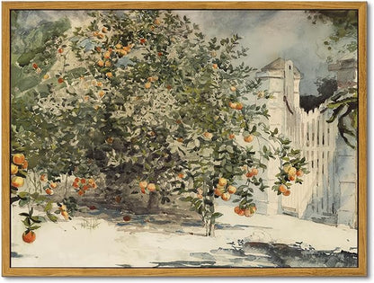 KBKBART Framed Vintage Kitchen Wall Art Prints Orange Tree Watercolor Oil Painting, Rustic Kitchen Sign Canvas Wall Art for Dining Room, Bedroom, Living Room, Farmhouse, Gallery, Vintage Pictures Wall Decor(12"x16")