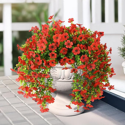 INQCMY 2Pcs Artificial Flowers for Outdoors UV Resistant Artificial Plants Easy Assembly for Spring Decor Look Real Faux Hanging Flowers for Outside Home Planter Porch Patio Decor