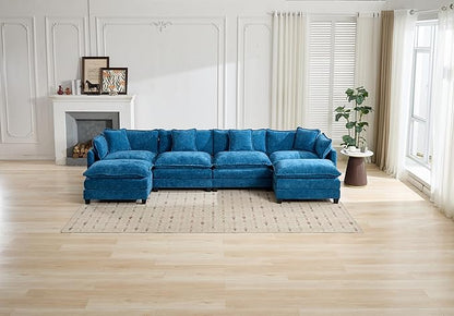 SoarFlash Chenille Sectional Sofa Ottoman,Blue
