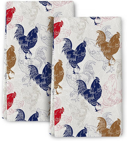 Rooster Chicken Kitchen Towels Set of 2 Absorbent Hand Towels 16x24 Inch Dish Towels Farmhouse