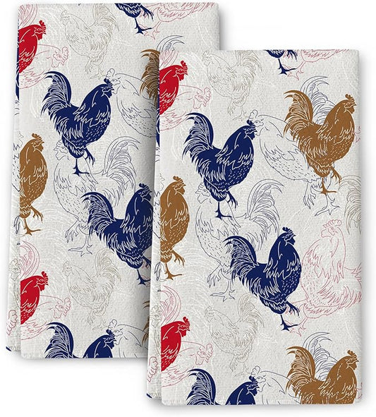 Rooster Chicken Kitchen Towels Set of 2 Absorbent Hand Towels 16x24 Inch Dish Towels Farmhouse