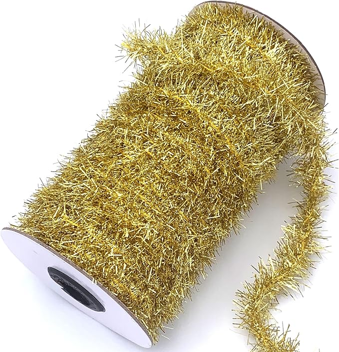 50 Yards Gold Metallic Tinsel Christmas Garland Tinsel Bibbon for Christmas Tree,Wedding Birthday Party Decorations Supplies