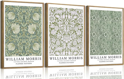 ILLBDR Framed Wall Art William Morris Botanical Floral Canvas Wall Art Set of 3, Farmhouse Rustic William Morris Print Abstract Decor for Living Room Office Bedroom, 12x16 Inch