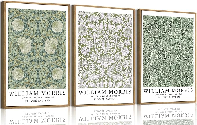 ILLBDR Framed Wall Art William Morris Botanical Floral Canvas Wall Art Set of 3, Farmhouse Rustic William Morris Print Abstract Decor for Living Room Office Bedroom, 16x24 Inch