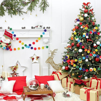 2 Pack Large Pom Poms Garland Hanging Decorations Colorful Soft Faux Rabbit Fur Ball Garland for Easter Xmas Holiday Wedding Baby Shower Birthday Party Supplies(Bright Color,2.36 Inch)