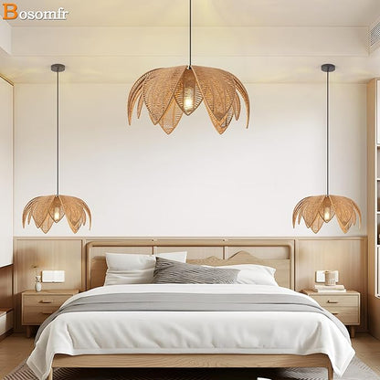 Hand Woven Rattan Chandelier, Boho Pendant Light 19.68 inches Wicker Light Fixture Suitable for Dining Room, Kitchen, Living Room, Farmhouse,E26 Lamp Base