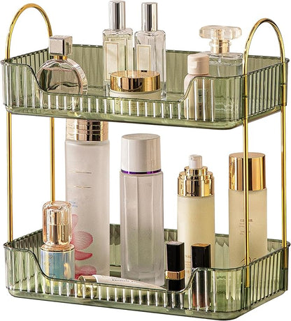 2 Tier Bathroom Organizer Countertop Makeup Perfume Skincare Organizer for Bathroom Dresser Vanity (Green)