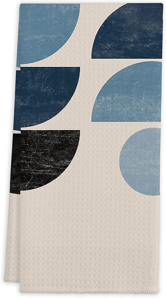Blue Navy Retro Scandinavian Mid Century Modern Kitchen Towels Tea Towels Cotton Dish Towels