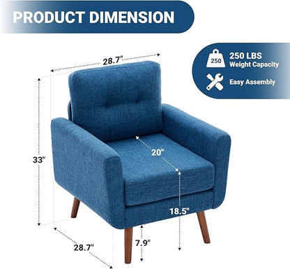 Tbfit Accent Chair, Reading Chair for Living Room & Bedroom, Mid Century Modern Arm Chair, Button Tufted Upholstered Accent Chairs Sofa with Solid Wood Frame (Blue)