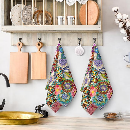 Boho Floral Kitchen Towels Set of 2 Absorbent Colorful Flowers Dish Towels Tabletop Decor Floral