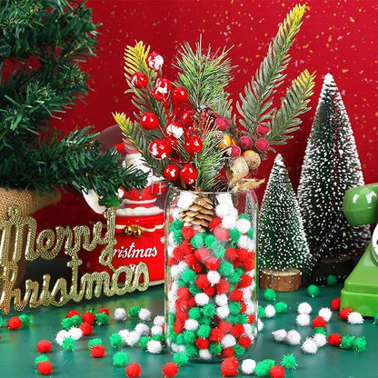 SEPGLITTER Christmas Pom Poms Balls, 1000 Pieces Red Green White Glitter Pompoms Pom Poms for Crafts Making DIY Holiday Christmas Decorations Supplies (3 Colors, 1 cm )