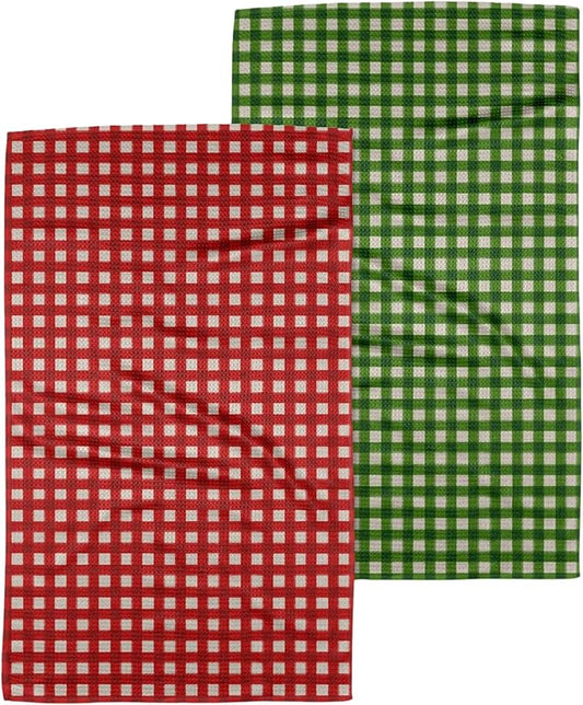 GEOMETRY Christmas Kitchen Towels Quick Dry Microfiber Dish Towels 2-Pack Merry Red Merry Green Jolly Joy