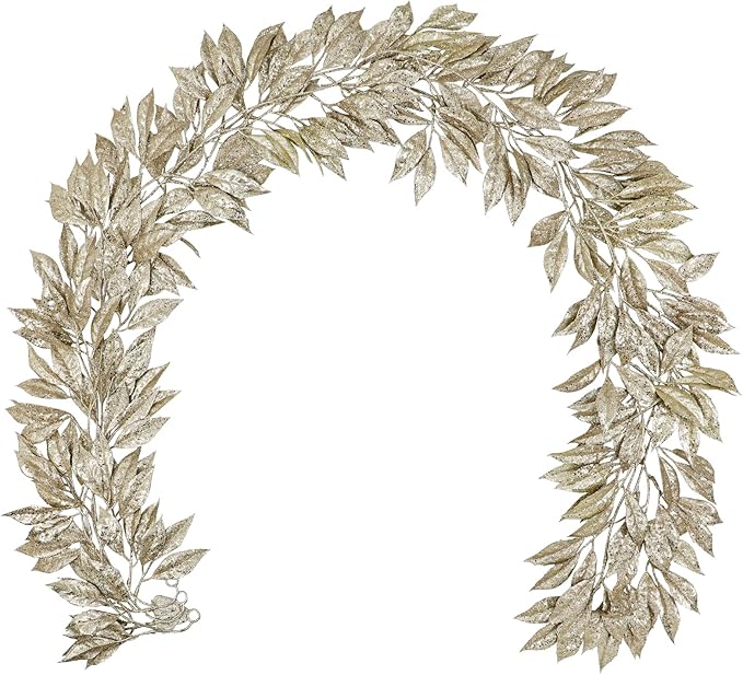 Hollyone 3 Pcs 7.5FT Christmas Garland Champagne Gold Glittered Artificial Magnolia Leaves for Mantle Christmas Tree Decorations Indoor Outdoor Hanging Garland Ornaments Door Wall Window Home Decor