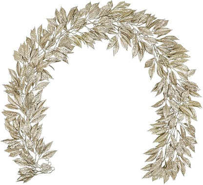 Hollyone 3 Pcs 7.5FT Christmas Garland Champagne Gold Glittered Artificial Magnolia Leaves for Mantle Christmas Tree Decorations Indoor Outdoor Hanging Garland Ornaments Door Wall Window Home Decor