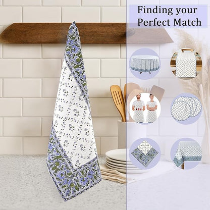 Ridhi Powder Blue Hand Block Print Waffle Kitchen Towel Set of 3-16 x28 Ultra Absorbent Quick Dry 100% Cotton Dish Towels Lightweight Reusable Sustainable Tea Towels for Cleaning and Drying