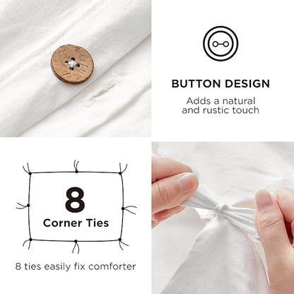 Bedsure Linen Duvet Cover Queen Size - Linen Cotton Blend Bedding Set, Soft & Cozy, 3 Pieces, 1 Duvet Cover 90x90 Inches and 2 Pillowcases, White Color Cooling Bedding, Comforter Sold Separately