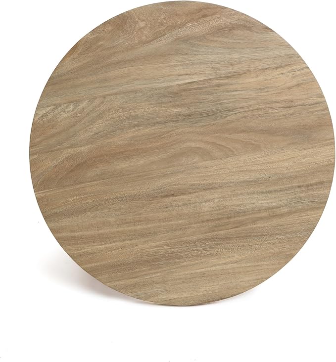 LuxenHome Round Coffee Table with 4 Pillar Legs, 27.5'' Wide Accent Center Table, Modern Farmhouse Oak Finish Wooden Low Cocktail Tea End Table with Sturdy Base for Living Room Home Office