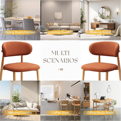 Kitchen Dining Chairs Set of 4 Modern Soft Linen Farmhouse Dining Room Chair with Metal Legs, Orange/Original