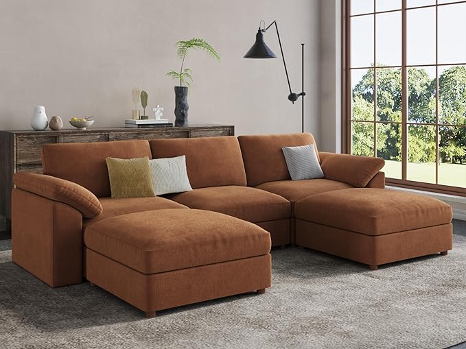 EASE MOOSE Oversized Modular Sectional Couch,Deep Seat L Shape Sectional Couch,Comfty Chenille Modular Sofa for Living Room, Removable Cover,Light Gray