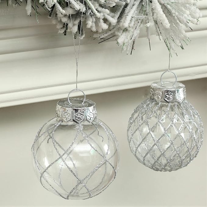 Clear Christmas Ball Ornaments, 30ct Shatterproof Xmas Ball Decorations for Christmas Tree 2.36 Inch Silver Hanging Decorative Baubles Set with Dedicated Stuff for Christmas Wedding Party