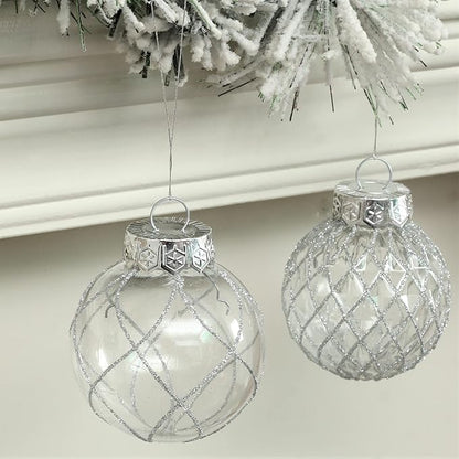 Clear Christmas Ball Ornaments, 30ct Shatterproof Xmas Ball Decorations for Christmas Tree 2.36 Inch Silver Hanging Decorative Baubles Set with Dedicated Stuff for Christmas Wedding Party