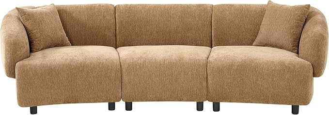 Merax 98.5" Modern 3 Seater Curved Sofa, Luxury Boucle Fabric Sofa, Minimalist Cozy Cloud Couch for Living Room, Bedroom, Apartment, Home Office, Mocha