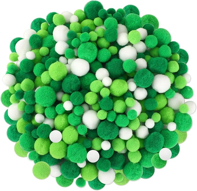 UPINS St. Patrick's Day Pom Poms Balls,600 Pieces Green Pom Poms Mixed Sizes Pompoms for Crafts Making DIY Spring St. Patrick's Day Party Decorations Supplies (3 Sizes)
