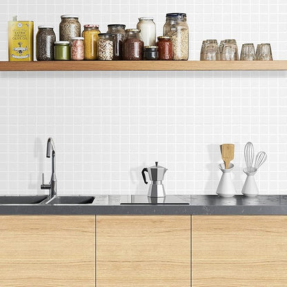 Alwayspon 10 Sheets 10" x10'' White 3D Vinyl Backsplash Tiles, Self-Adhesive Peel and Stick Wall Tile Stickers Stick on Subway Tiles for Kitchen Bathroom Wall