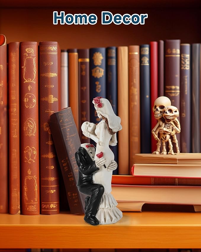 Skeleton Bride and Groom 6.4'' - Dia De Los Muertos Figurines Day of The Dead Decorations Till Death Do US Part Decor - Halloween Gothic Cake Topper Decor (Skeleton Couple)