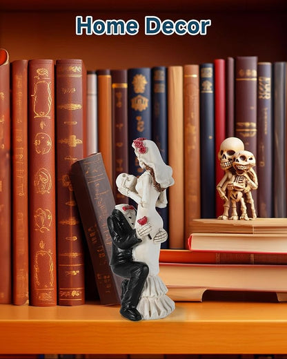 Skeleton Bride and Groom 6.4'' - Dia De Los Muertos Figurines Day of The Dead Decorations Till Death Do US Part Decor - Halloween Gothic Cake Topper Decor (Skeleton Couple)