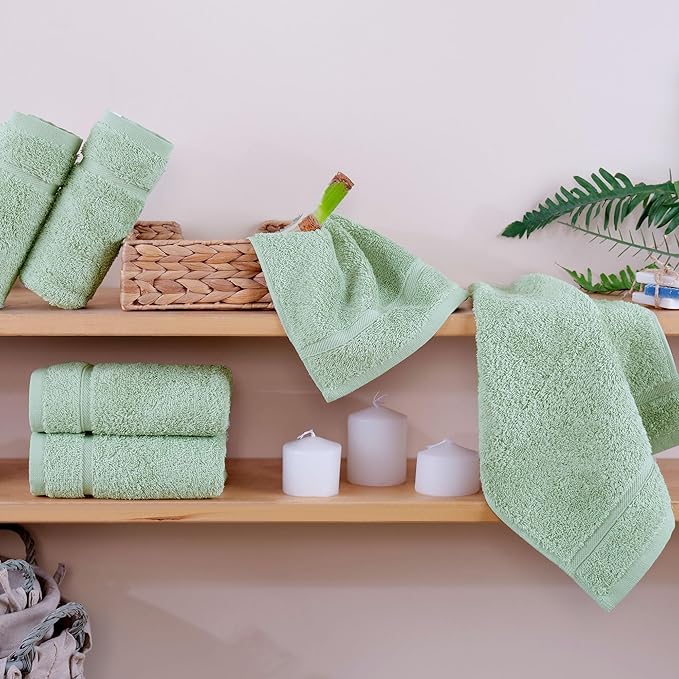 Hammam Linen Washcloth Set Premium Original Turkish Cotton Hotel Quality Bath Towels Face Hand, Green