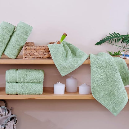 Hammam Linen Washcloth Set Premium Original Turkish Cotton Hotel Quality Bath Towels Face Hand, Green
