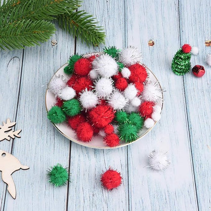 Livder Christmas Pom Poms Pompoms Red Green White Glitter Fluffy Balls, DIY Art Crafts Decorations Supplies (4 Sizes, 900 Pieces)