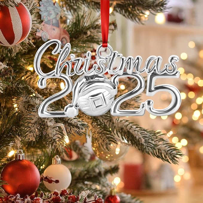 Christmas Ornament 2025 Ornaments for Christmas Tree Decorations, Dated Ornaments 2025 Keepsake Yearly 2025 Metal Hanging Ornaments for Xmas Wreath Decor Holiday Party Supplies