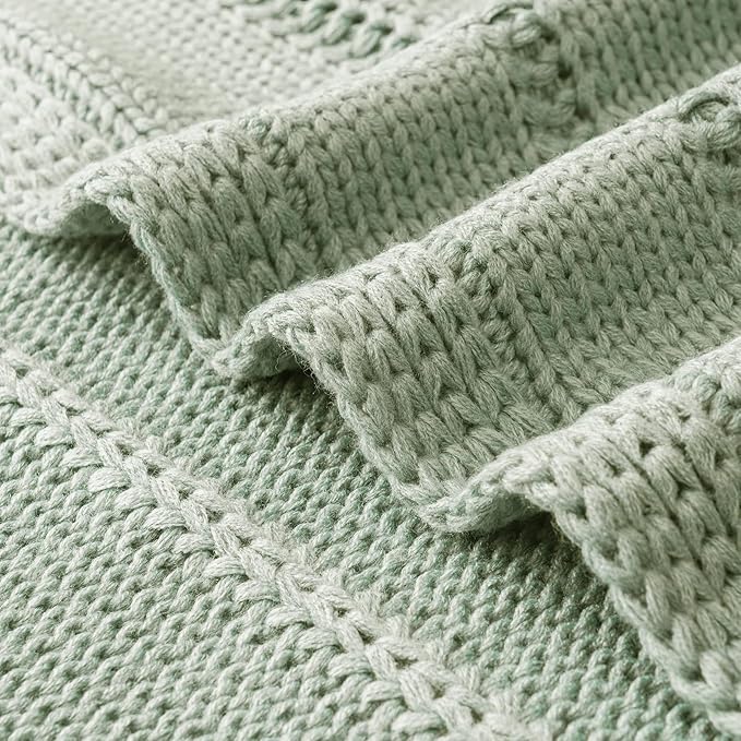 RECYCO Cable Knit Sage Green Throw Blanket Twin Size, Super Soft Warm Cozy Decorative Knitted Throw Blanket 3.6LB for Bed, Chair Large 60"x80"