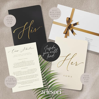 ARTESORI Premium Wedding Vow Book for Her & Him, Soft Touch, Gold Foil, 28 Lined Pages, Wedding Vow Books His and Hers, Wedding Essentials, Wedding Registry Ideas, His and Hers Gifts [Ivory & Black]