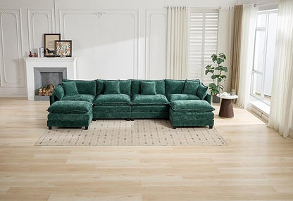 SoarFlash Chenille Sectional Sofa Ottoman,Green
