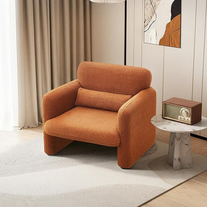 33.86" Accent Chairs, Modern Sherpa Fabric Armed Chair Comfy Upholstered Armchair Leisure Single Sofa Chair with a Waist Pillow for Bedroom, Office and Living Room