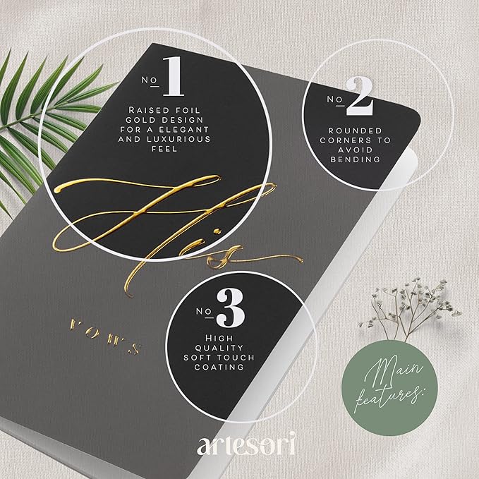 ARTESORI Premium Wedding Vow Book for Her & Him, Soft Touch, Gold Foil, 28 Lined Pages, Wedding Vow Books His and Hers, Wedding Essentials, Wedding Registry Ideas, His and Hers Gifts [Ivory & Navy]