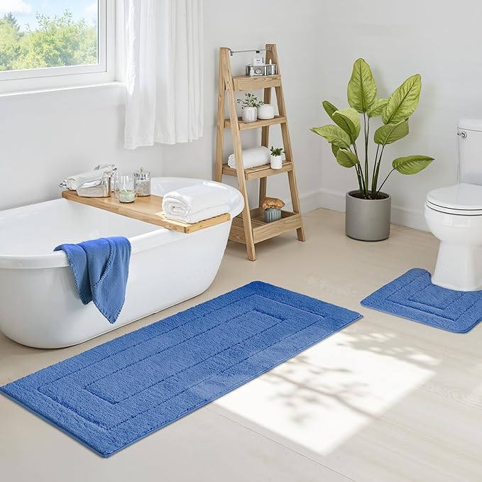 GRANNY SAYS Blue Bathroom Rugs Non Slip, 24" x 59", Large Bathroom Rugs Washable, Bath Rugs for Bath, Absorbent Bath Mats for Floor, Absorbent Shower Rug, Microfiber Bath Mat for Tub