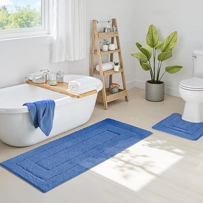 GRANNY SAYS Blue Bathroom Rugs Non Slip, 24" x 59", Large Bathroom Rugs Washable, Bath Rugs for Bath, Absorbent Bath Mats for Floor, Absorbent Shower Rug, Microfiber Bath Mat for Tub