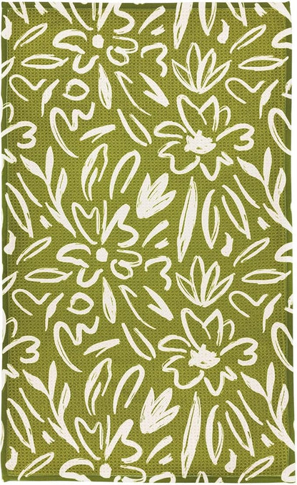Modern Style Premium Kitchen Tea Towel Super Absorbent Fast Drying Microfiber Olive Bloom