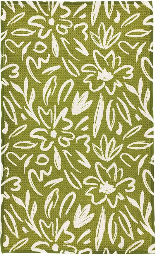 Modern Style Premium Kitchen Tea Towel Super Absorbent Fast Drying Microfiber Olive Bloom