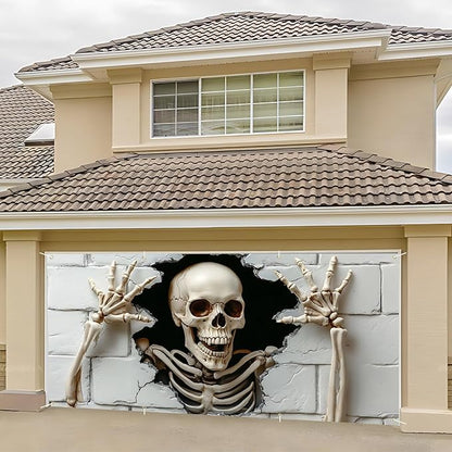 6 x 13 ft Halloween Garage Door Decorations Halloween decorations Witch Door Cover, Hanging Banner, Cauldron Backdrop Mural for Home, Outdoor, Indoor, Spooky Party, Wall, Window (Skull-2)