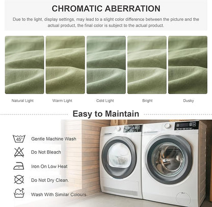 Simple&Opulence 100% Linen Duvet Cover Set 2pcs Natural French Basic Style Washed Flax Solid Color Breathable Soft Farmhouse Bedding with Button Closure (Sage Green, Twin)