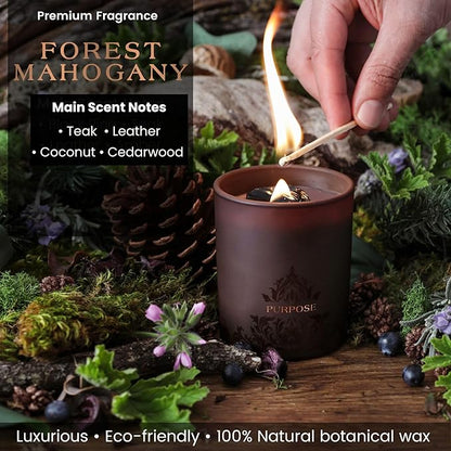 Empowerment Crystal Candle, 7.4 Oz, Brown - Forest Mahogany Scented Candle - Candles for Men with Wooden Wick, Black Tourmaline, Essential Oils & Premium Botanical Soy, Coconut and Beeswax