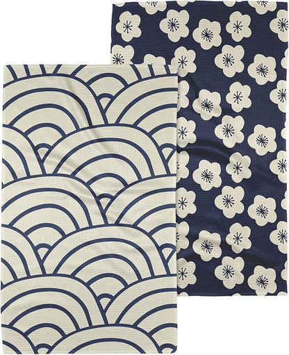 GEOMETRY Kitchen Tea Towels Quick Dry Microfiber Premium Towel Every Sunday and Every Level Every Bloom 2 Pack Set